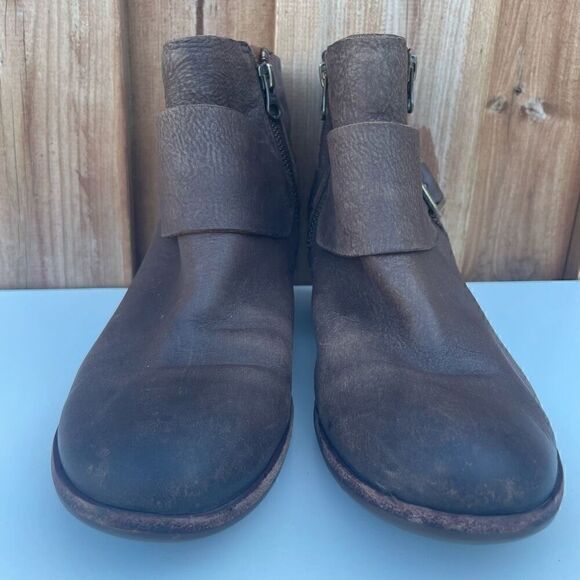 Kork Ease Boots Womens 7.5 Isa Ankle Booties Brown Leather Side Zip Buckle Block - Picture 6 of 10